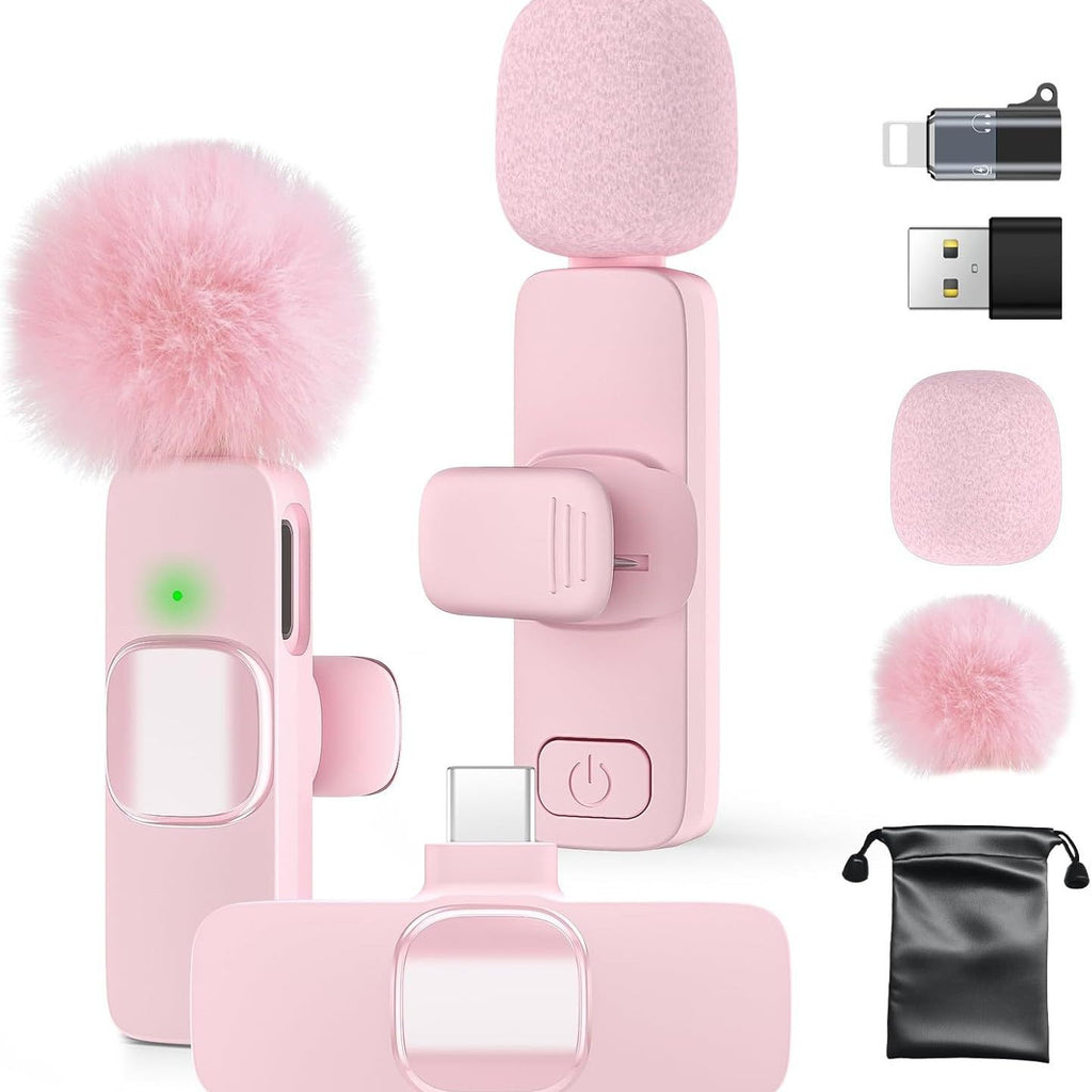 K9 Pink Wireless Lavalier Microphone with Noise Reduction